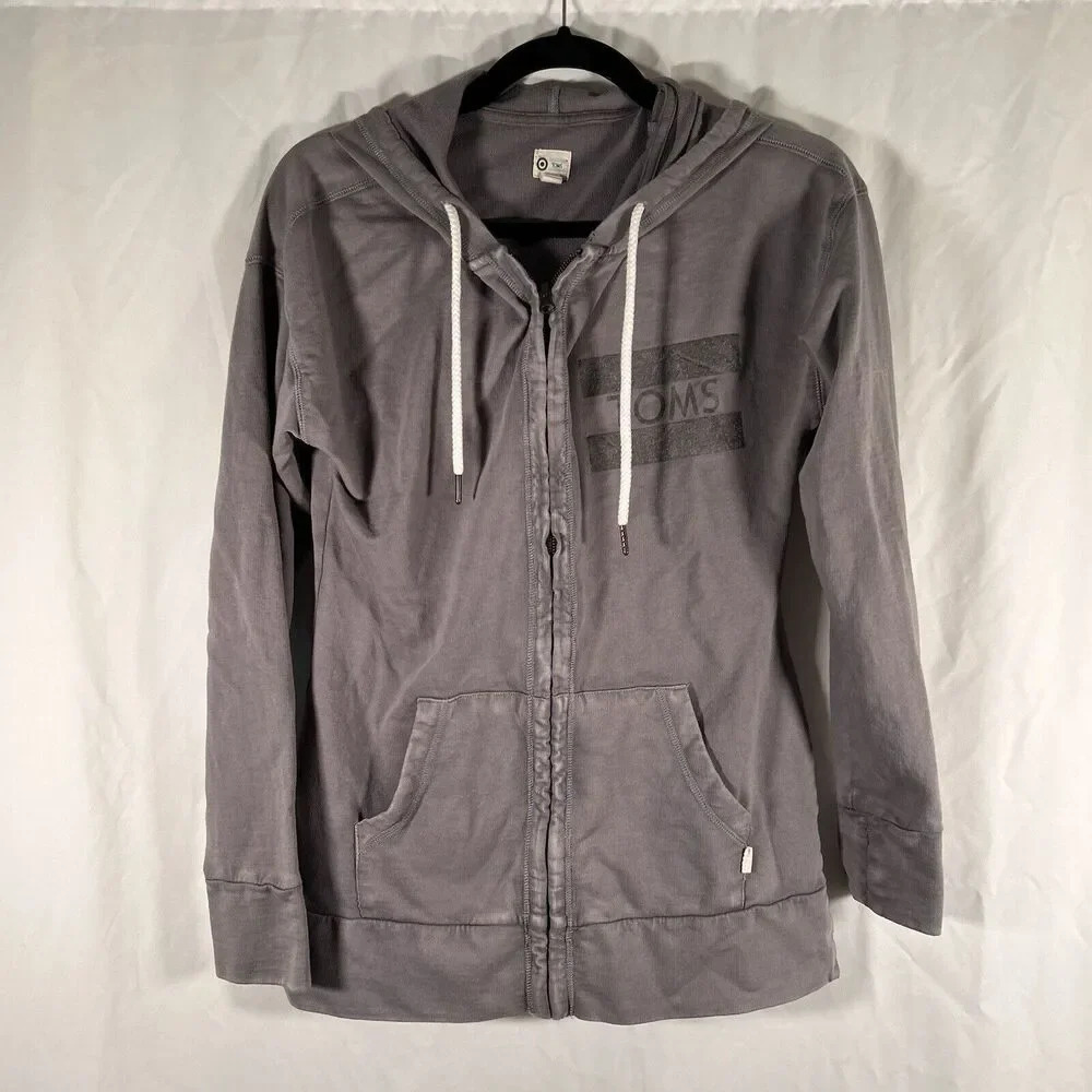 Toms Target Hoodie Women's Medium Grey Full Zip Drawstring Pickets Jacket